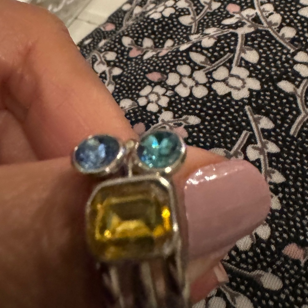 3 piece peridot, aquamarine and sapphire cz ring. - Picture 2 of 2